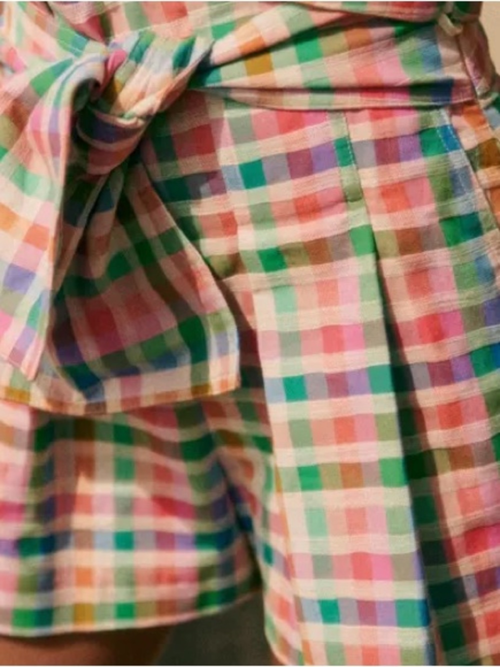 Multicolor Plaid Bow-Waist Women’s Shorts - Picture 2 of 6